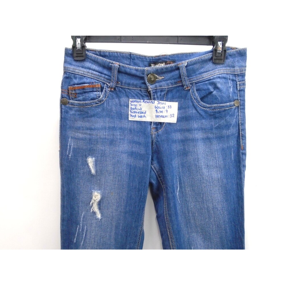 Rewind Women's Bootcut Jean Size 11 (33x32) Blue Denim Distressed - Picture 2 of 10